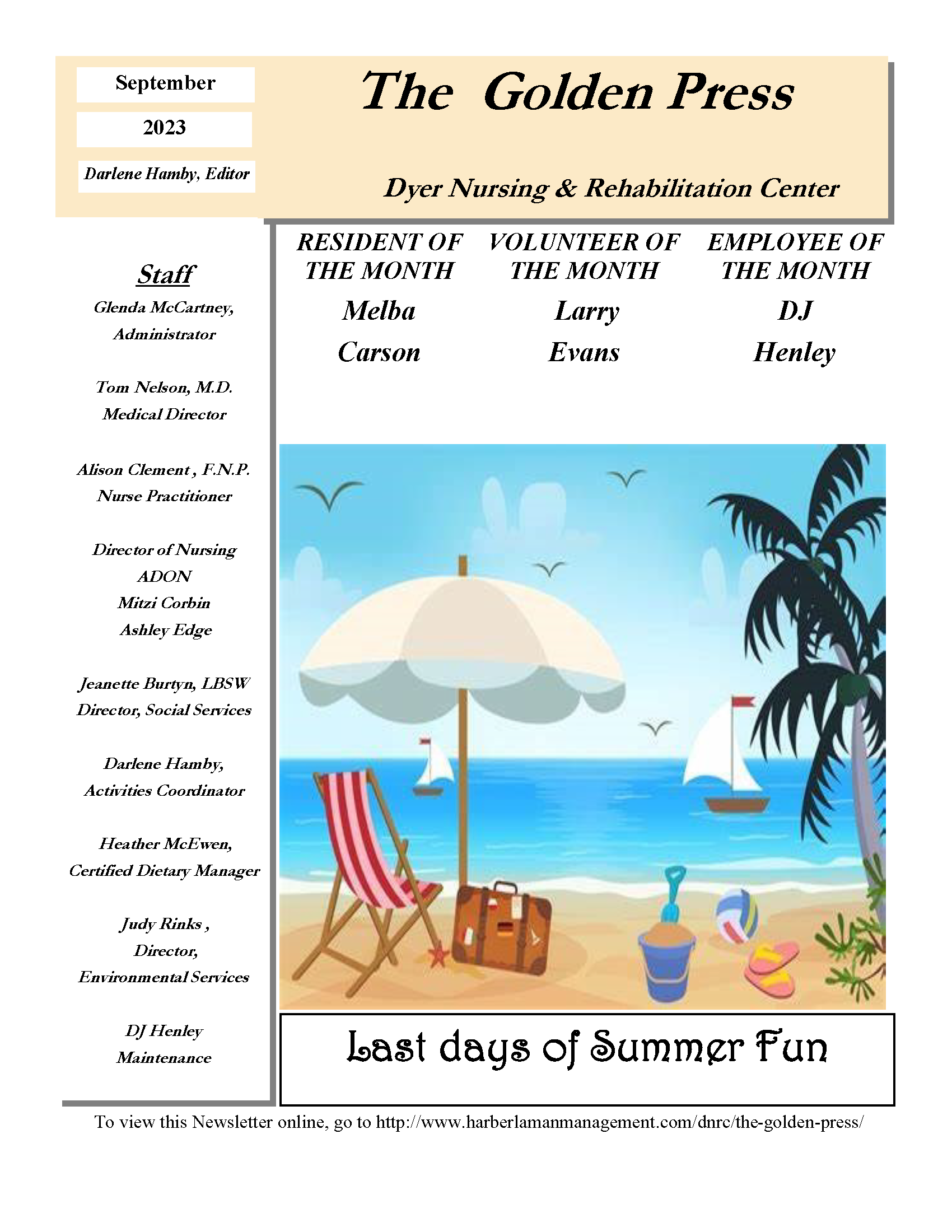 Dyer Nursing and Rehabilitation Center Newsletter