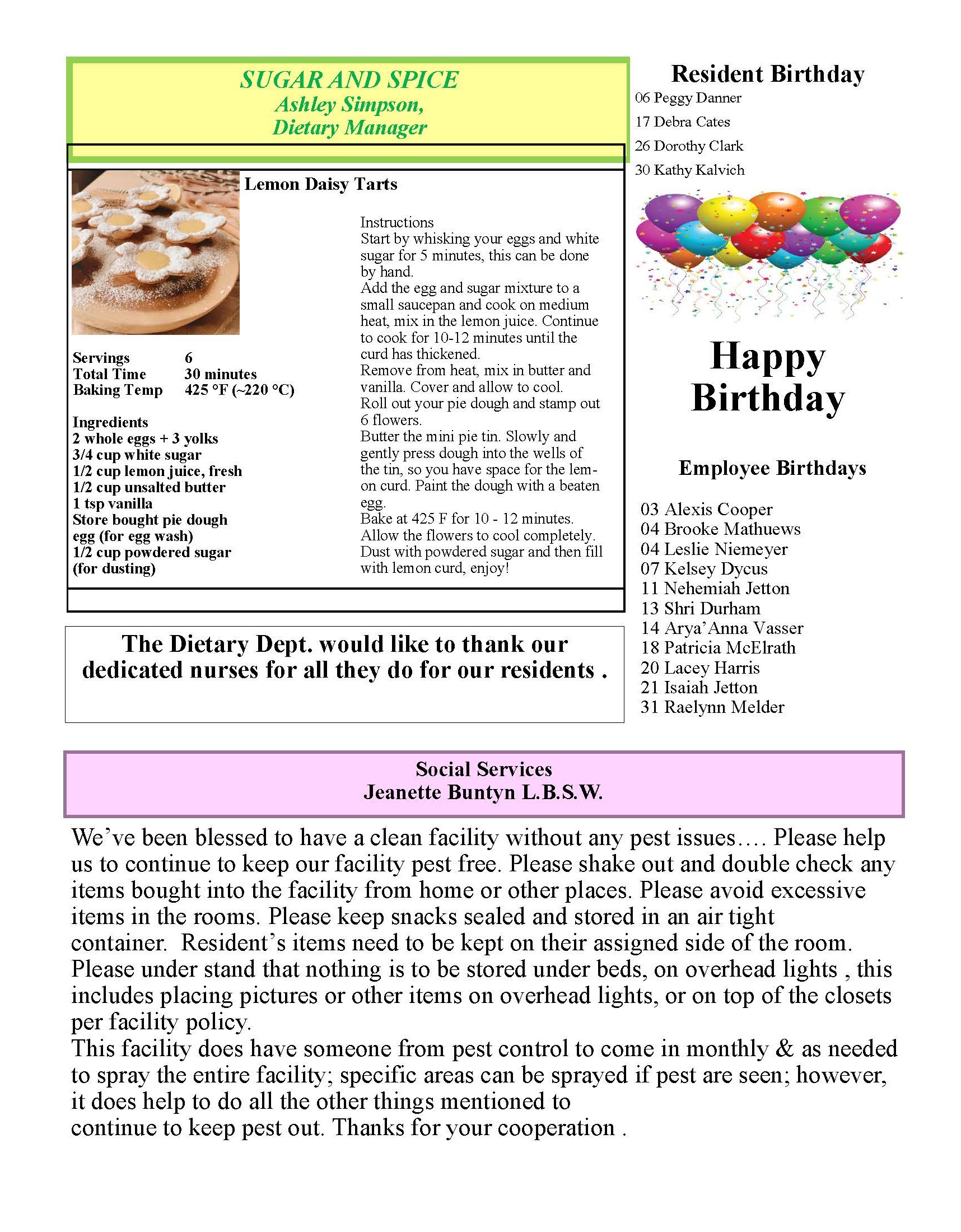 Dyer Nursing and Rehabilitation Center Newsletter