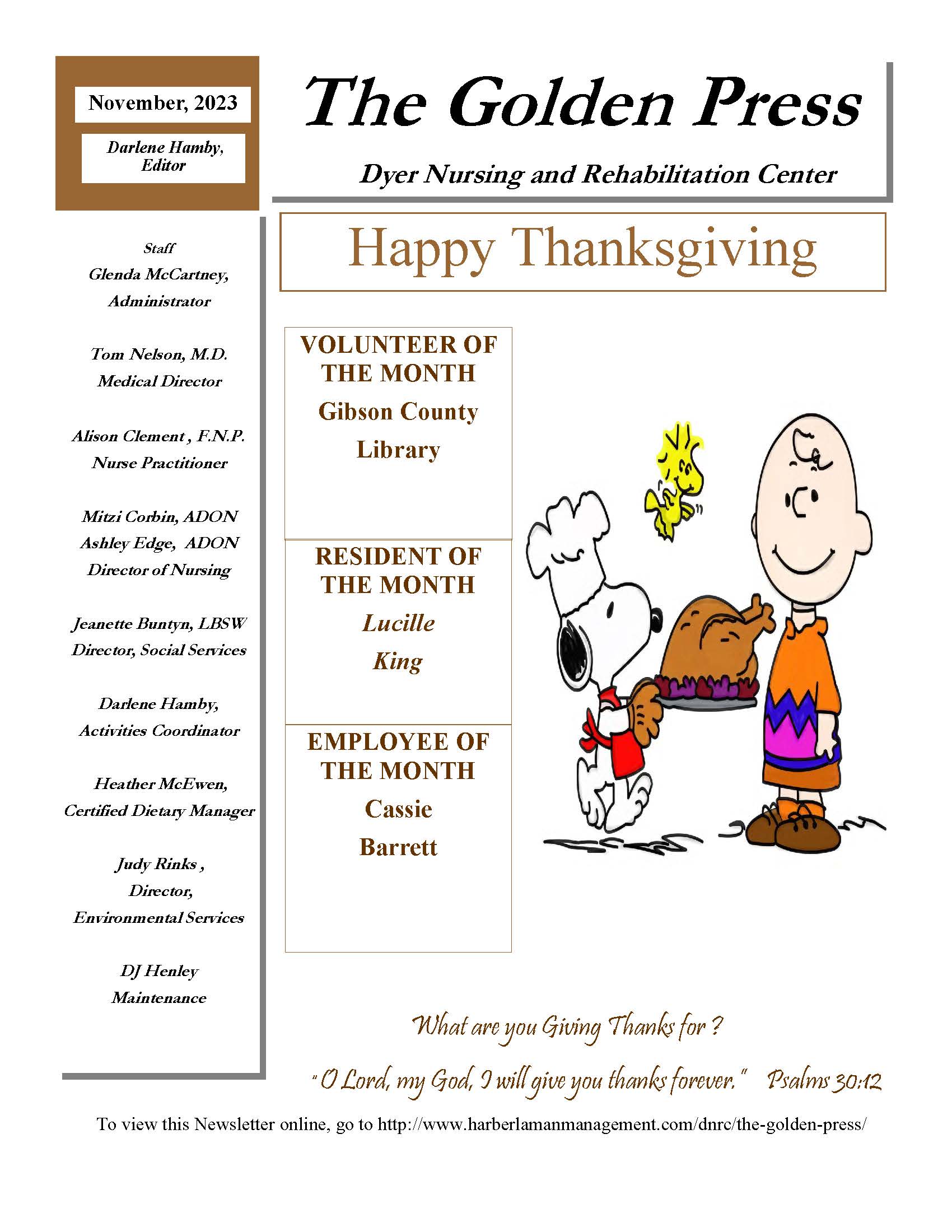 Dyer Nursing and Rehabilitation Center Newsletter