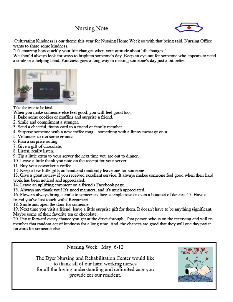 Dyer Nursing and Rehabilitation Center Newsletter