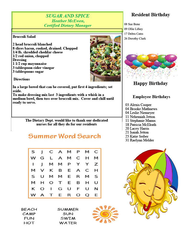 Dyer Nursing and Rehabilitation Center Newsletter