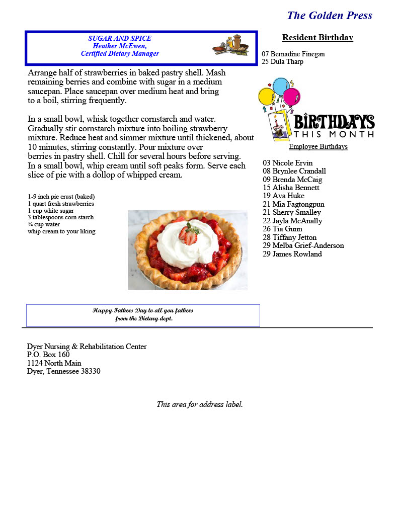 Dyer Nursing and Rehabilitation Center Newsletter