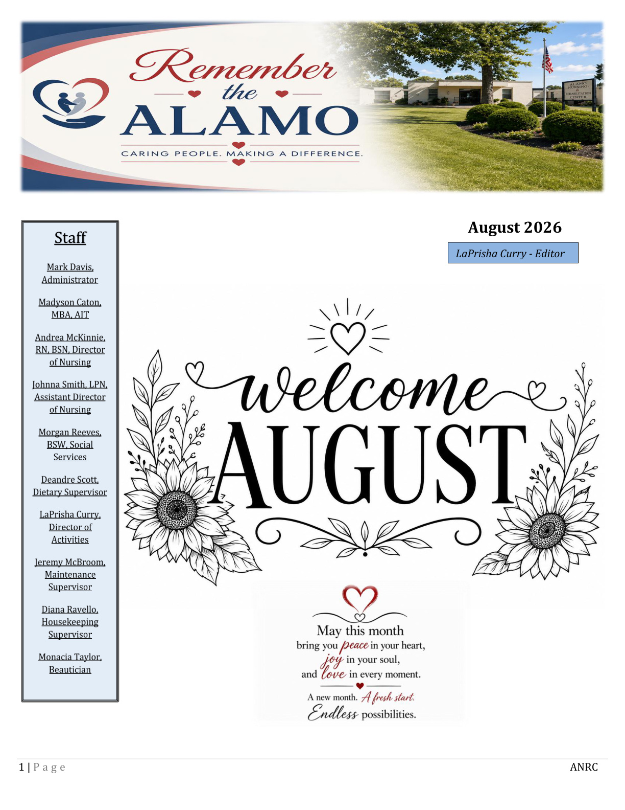 Alamo Nursing and Rehabilitation Center Newsletter