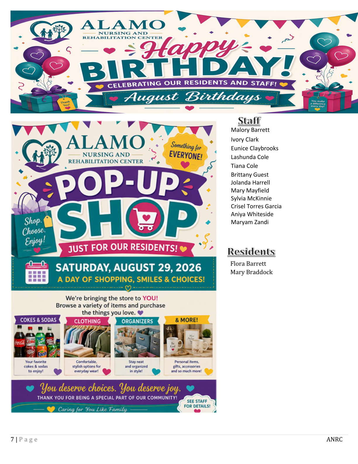 Alamo Nursing and Rehabilitation Center Newsletter