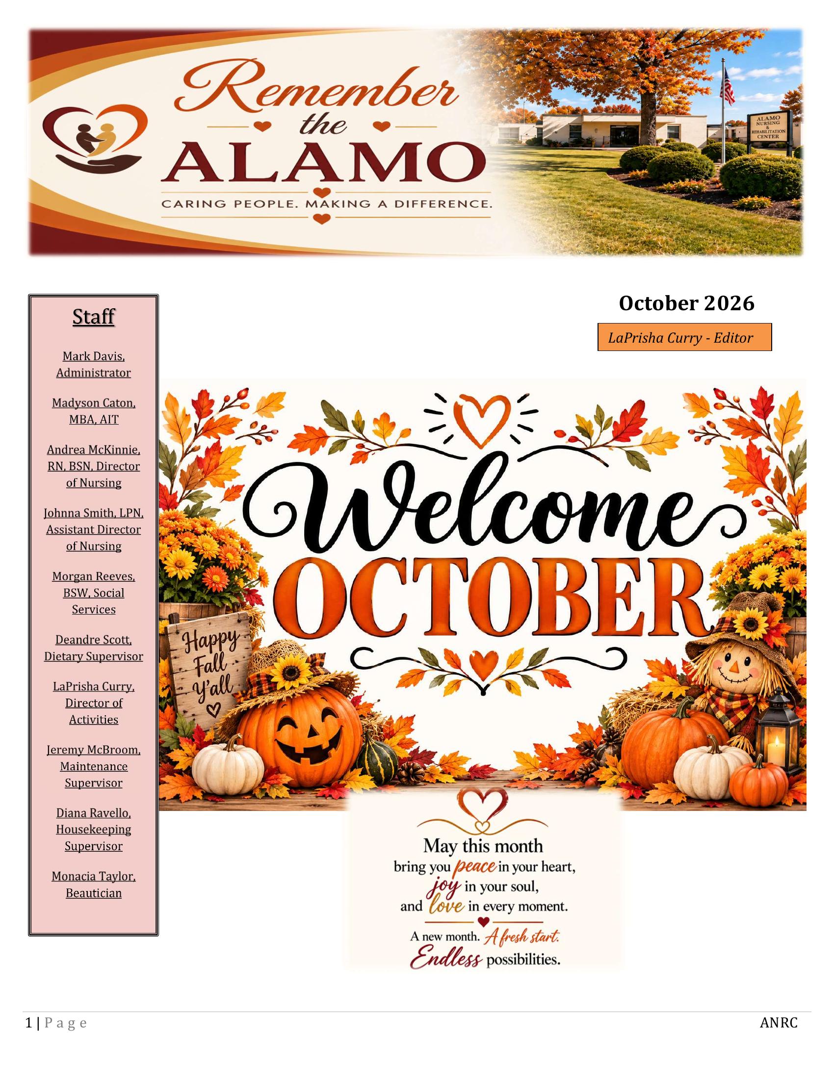 Alamo Nursing and Rehabilitation Center Newsletter