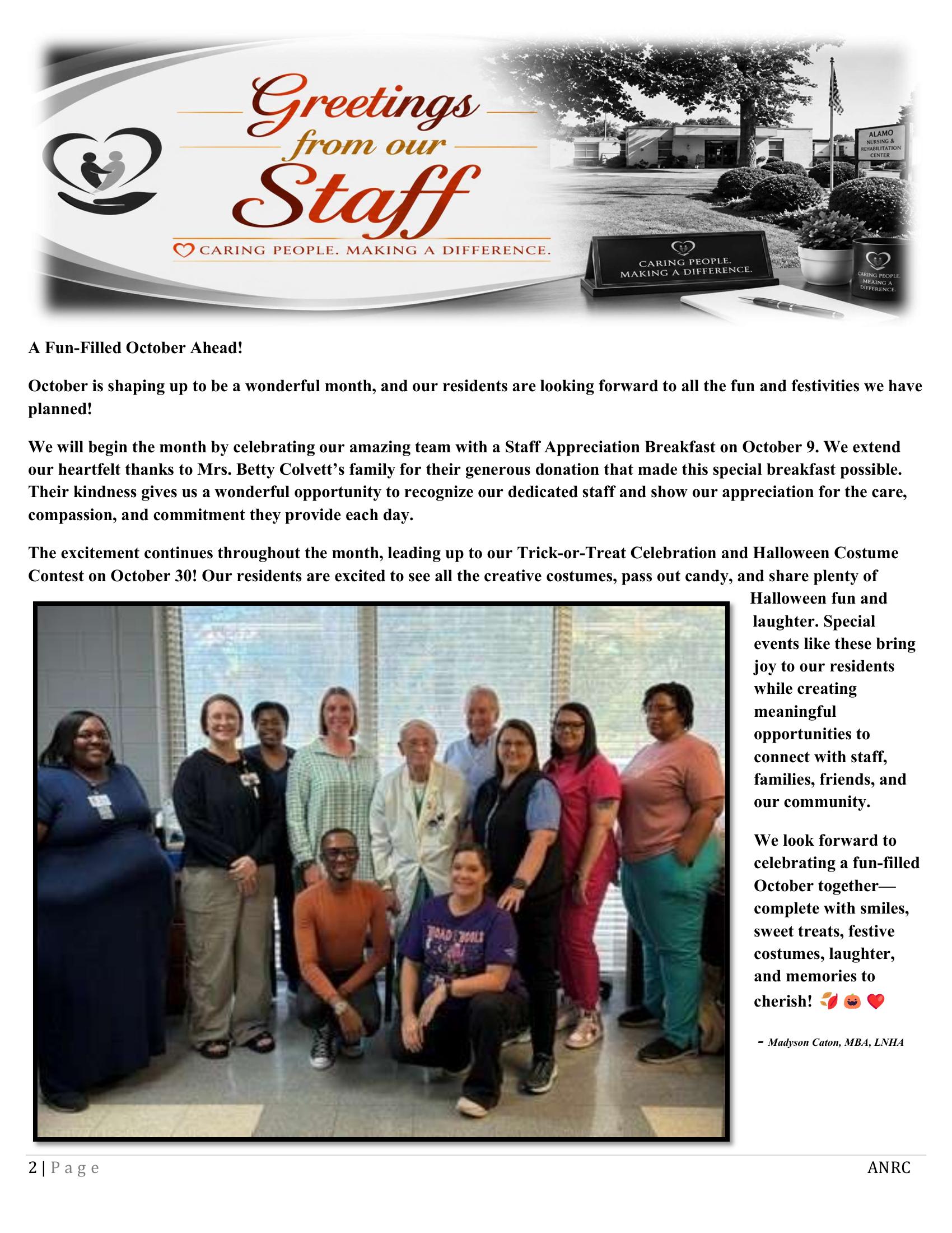 Alamo Nursing and Rehabilitation Center Newsletter