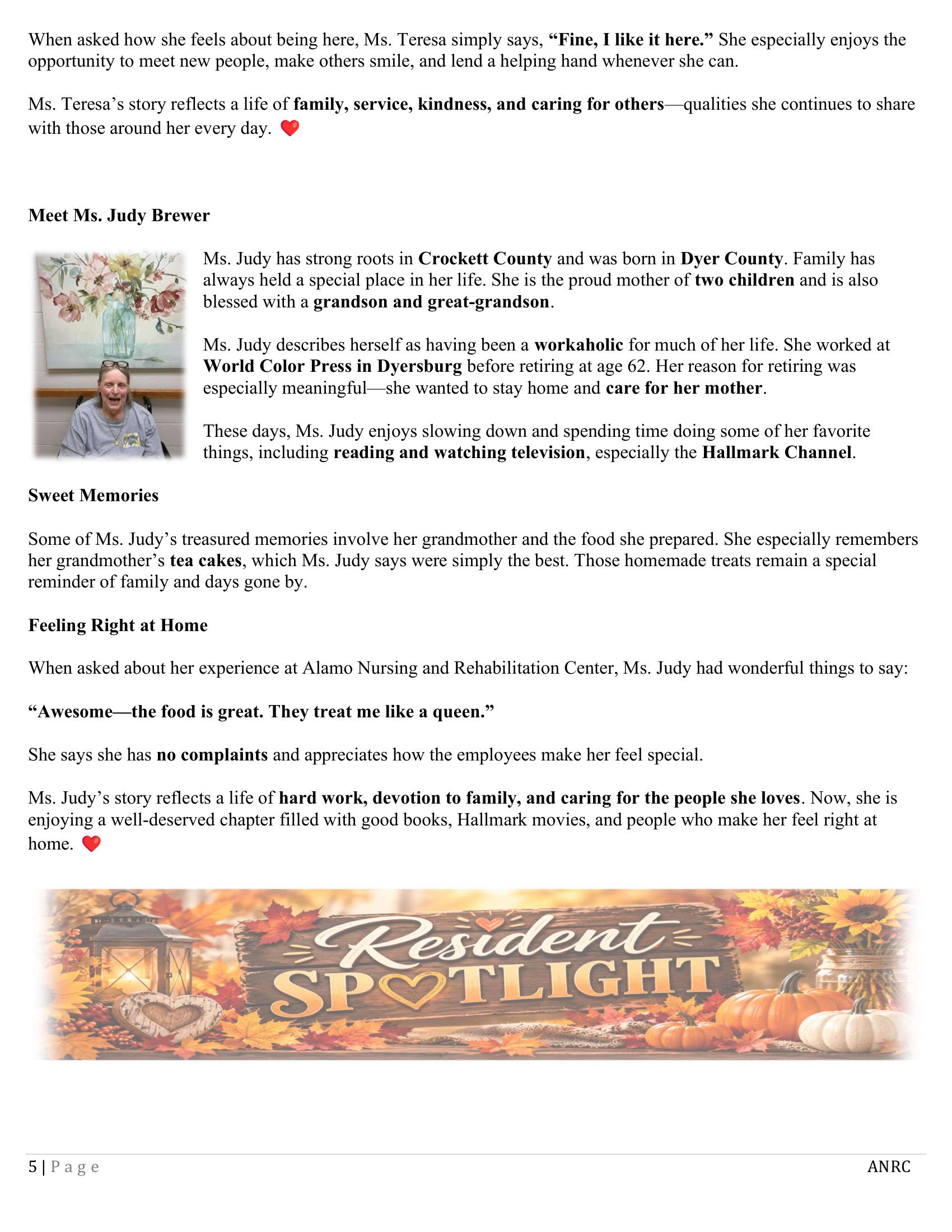 Alamo Nursing and Rehabilitation Center Newsletter