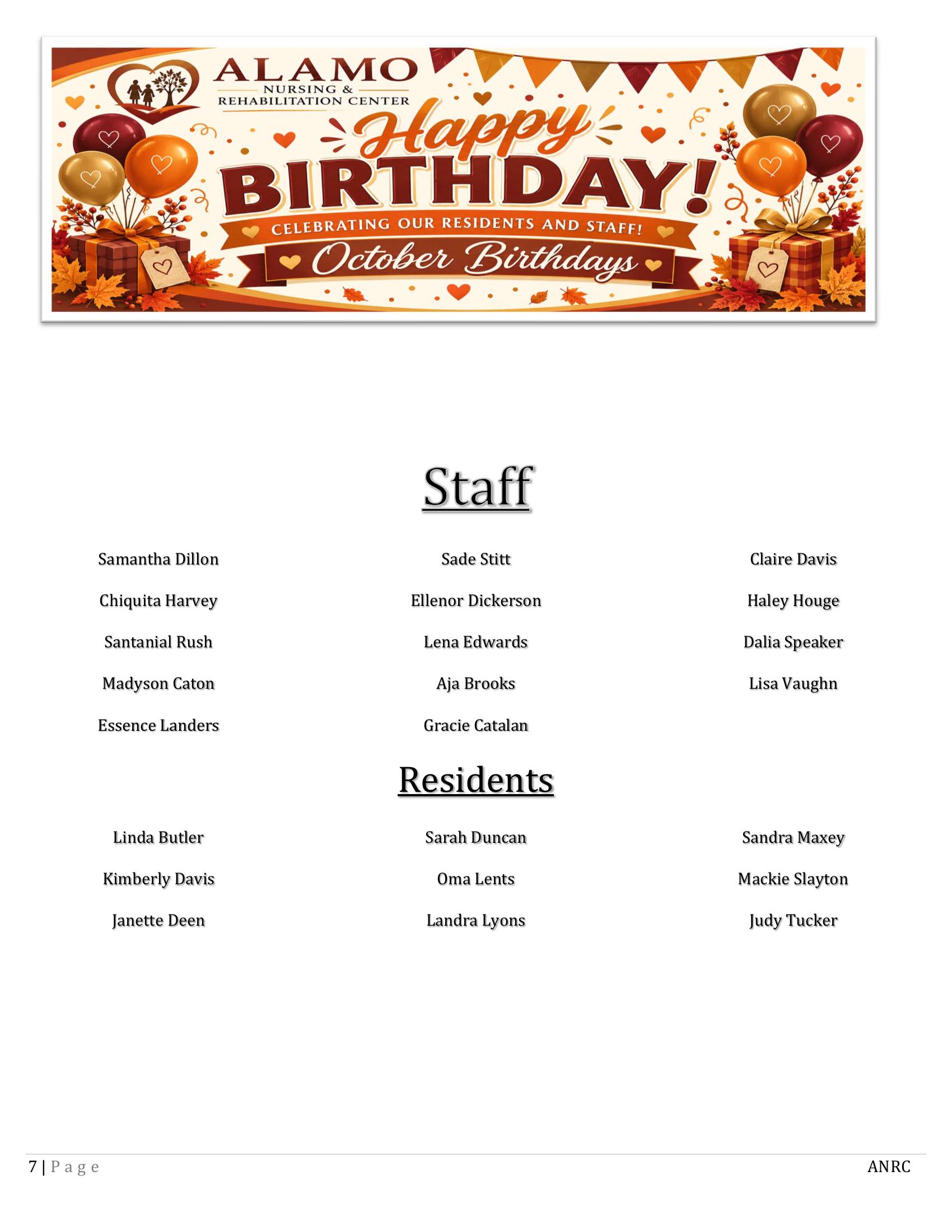 Alamo Nursing and Rehabilitation Center Newsletter