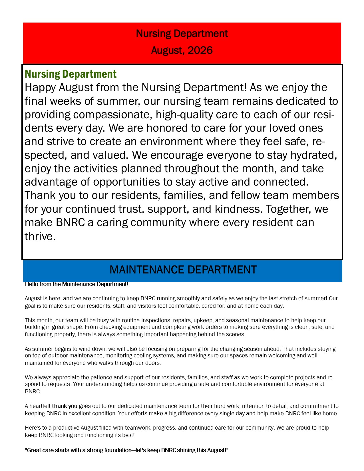 Bells Nursing and Rehabilitation Center Newsletter