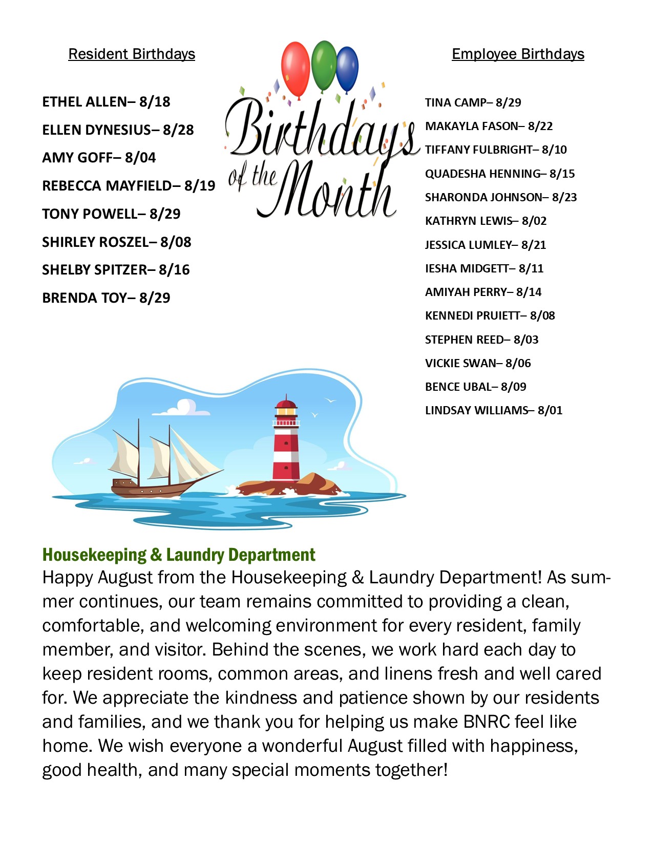 Bells Nursing and Rehabilitation Center Newsletter