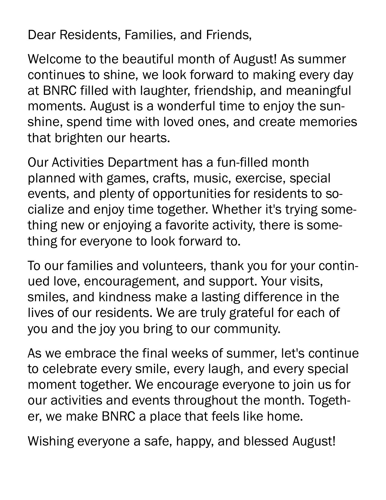 Bells Nursing and Rehabilitation Center Newsletter