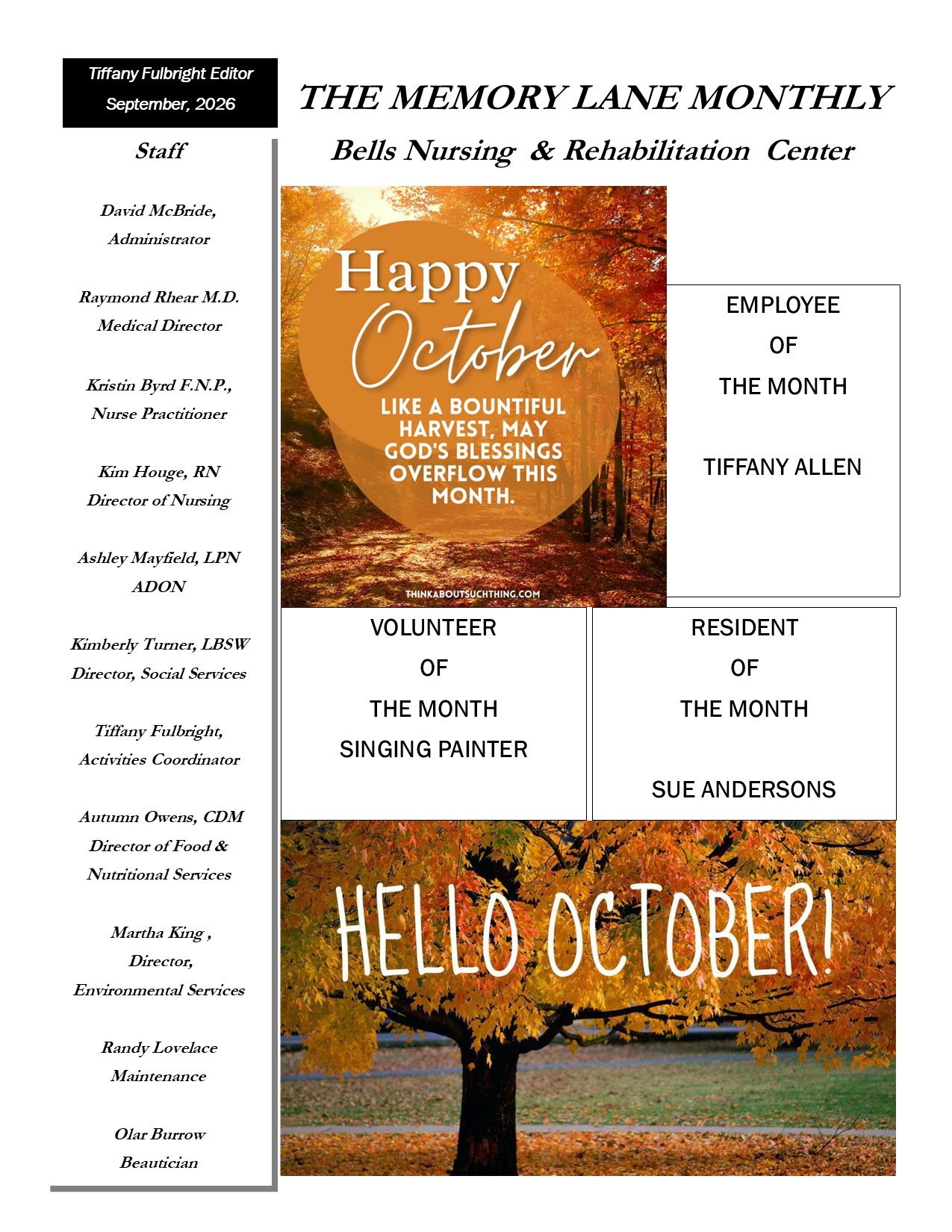 Bells Nursing and Rehabilitation Center Newsletter