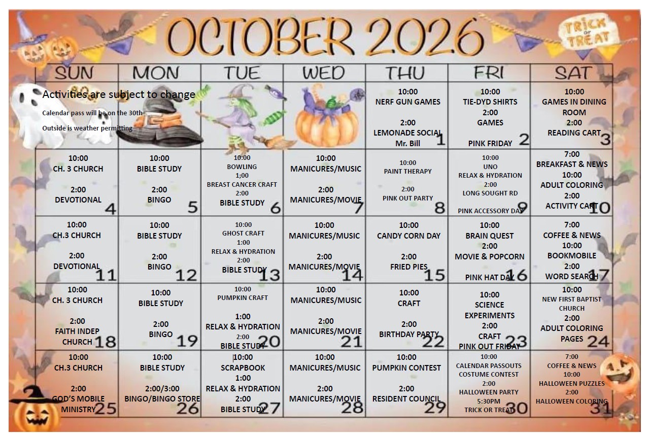 Bells Nursing and Rehabilitation Center Calendar