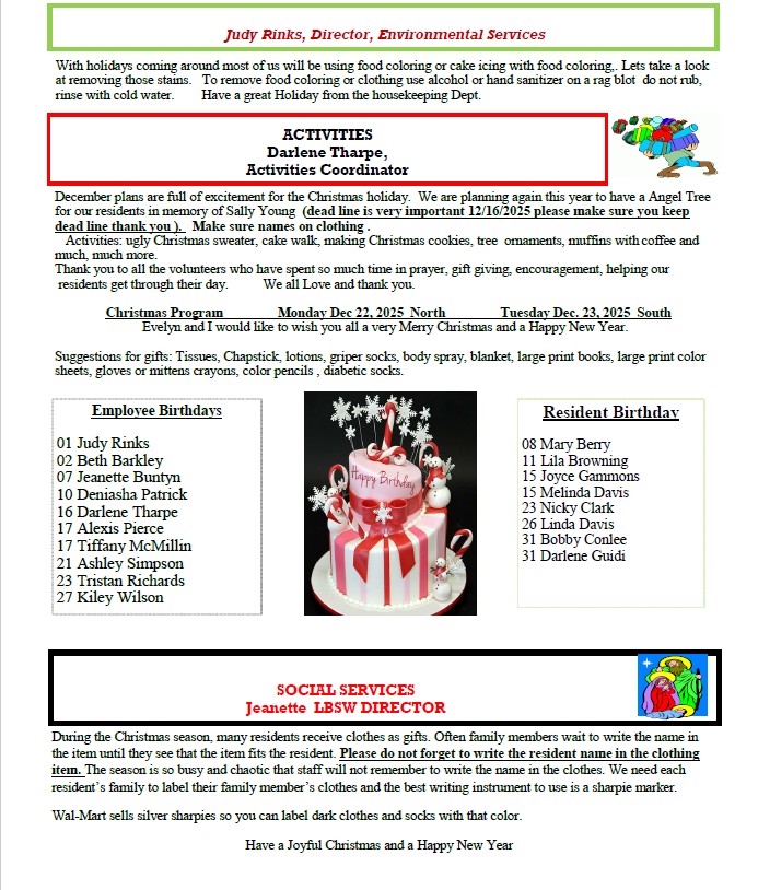 Dyer Nursing and Rehabilitation Center Newsletter