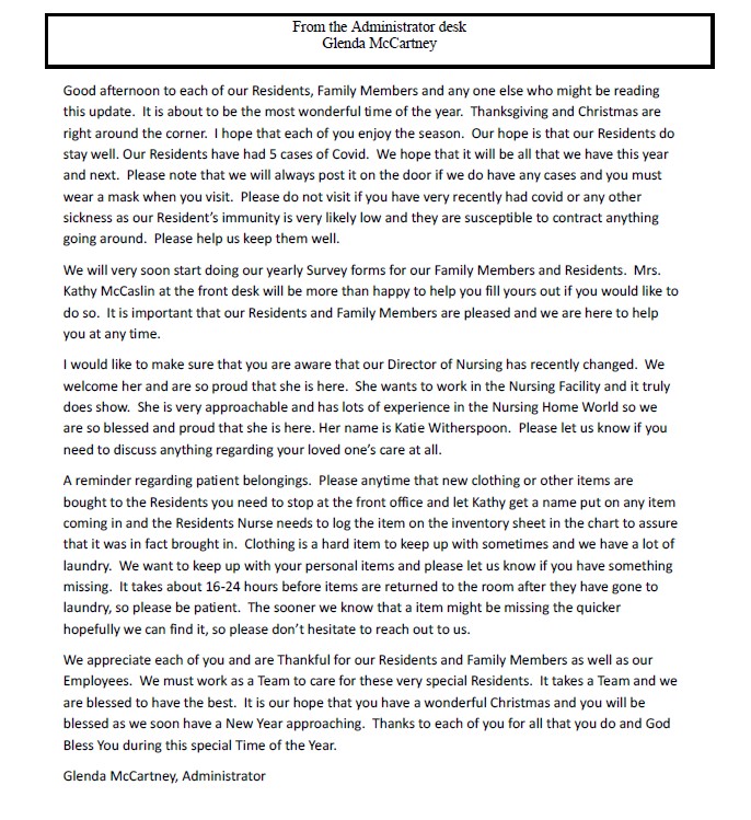 Dyer Nursing and Rehabilitation Center Newsletter