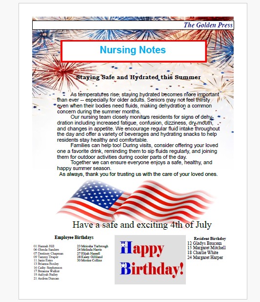 Dyer Nursing and Rehabilitation Center Newsletter