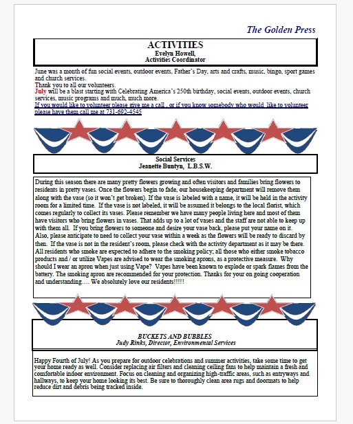 Dyer Nursing and Rehabilitation Center Newsletter