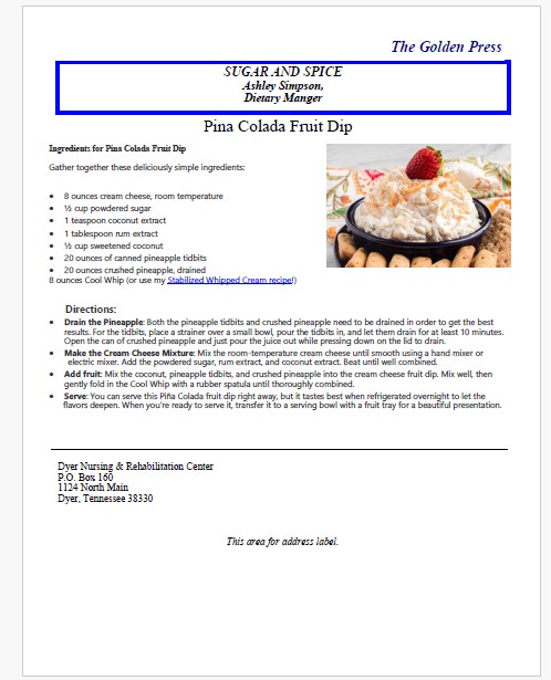 Dyer Nursing and Rehabilitation Center Newsletter