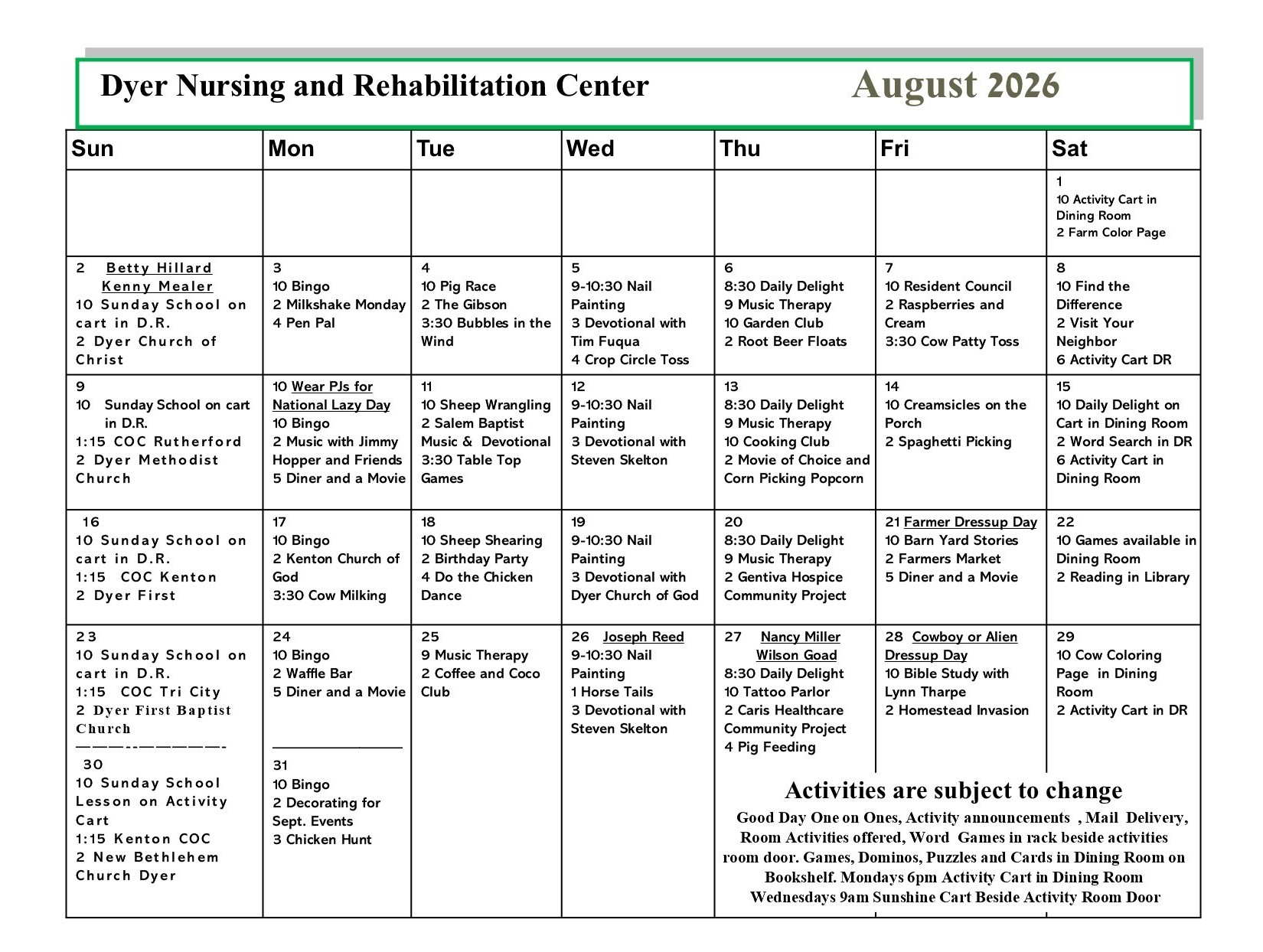 Dyer Nursing and Rehabilitation Center Newsletter
