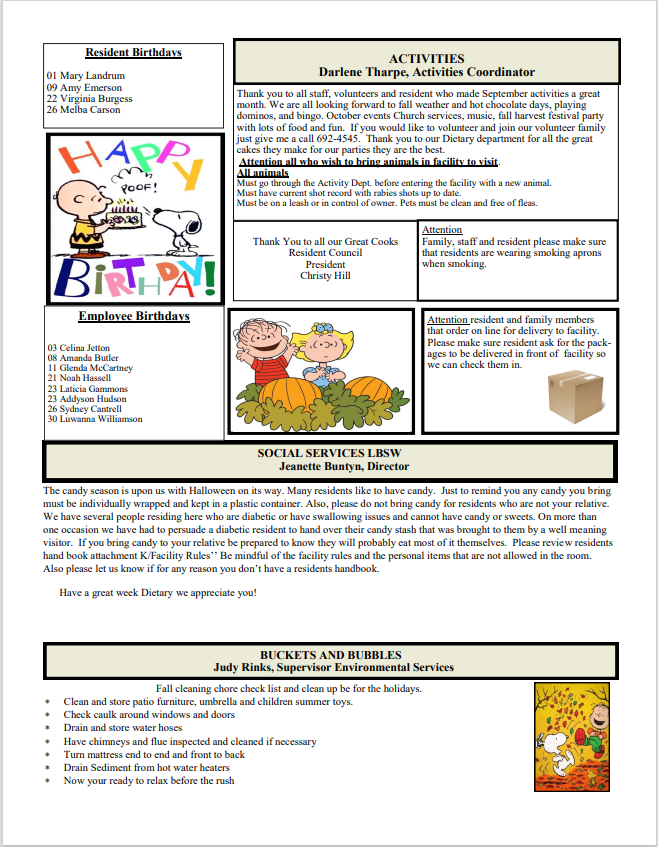 Dyer Nursing and Rehabilitation Center Newsletter