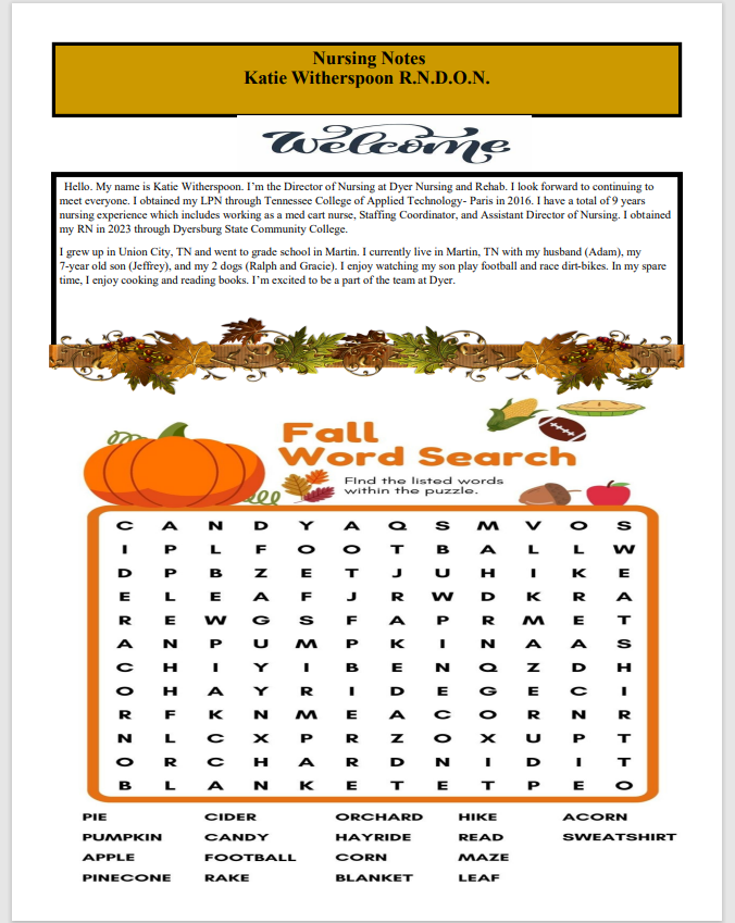 Dyer Nursing and Rehabilitation Center Newsletter