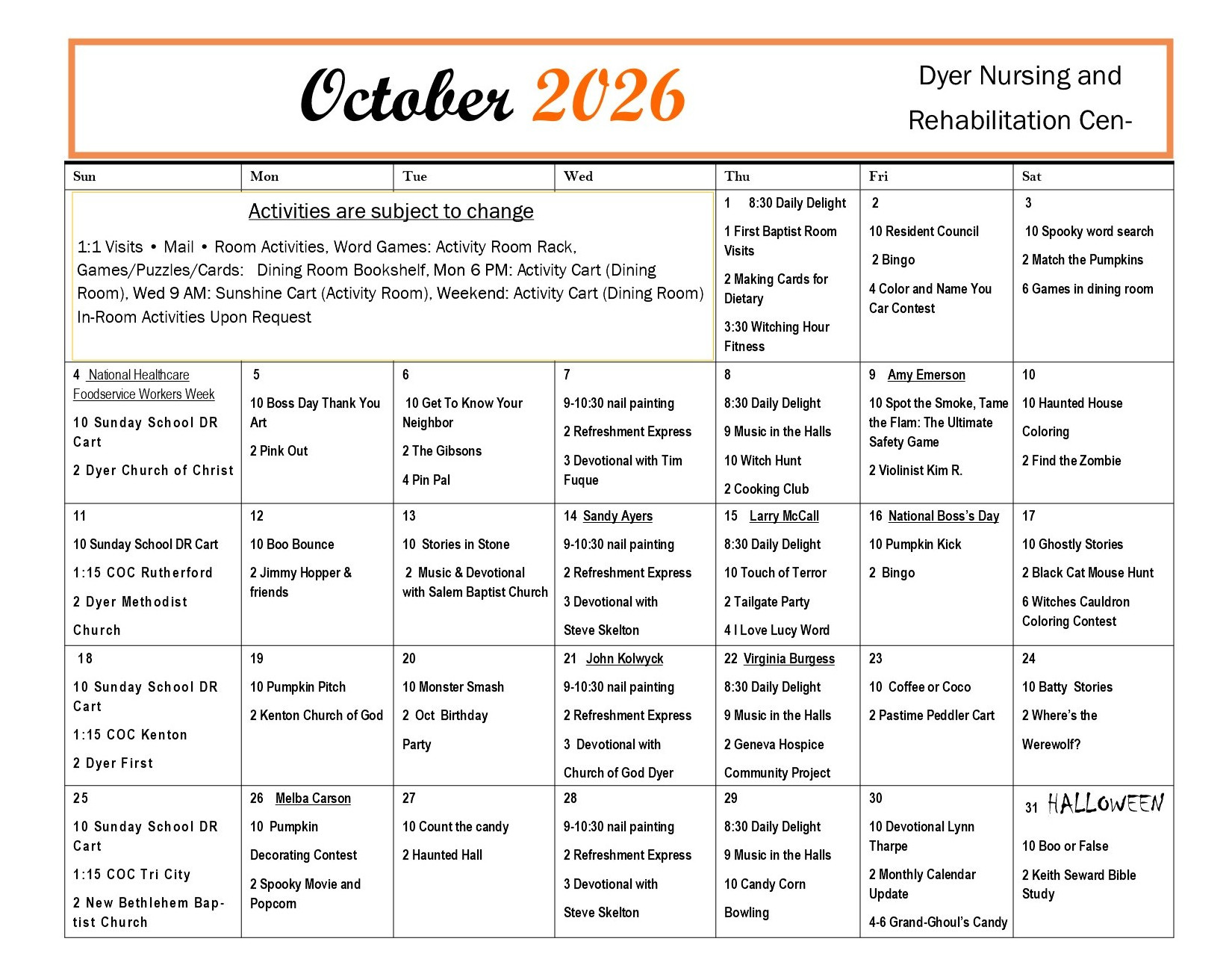 Dyer Nursing and Rehabilitation Center Newsletter