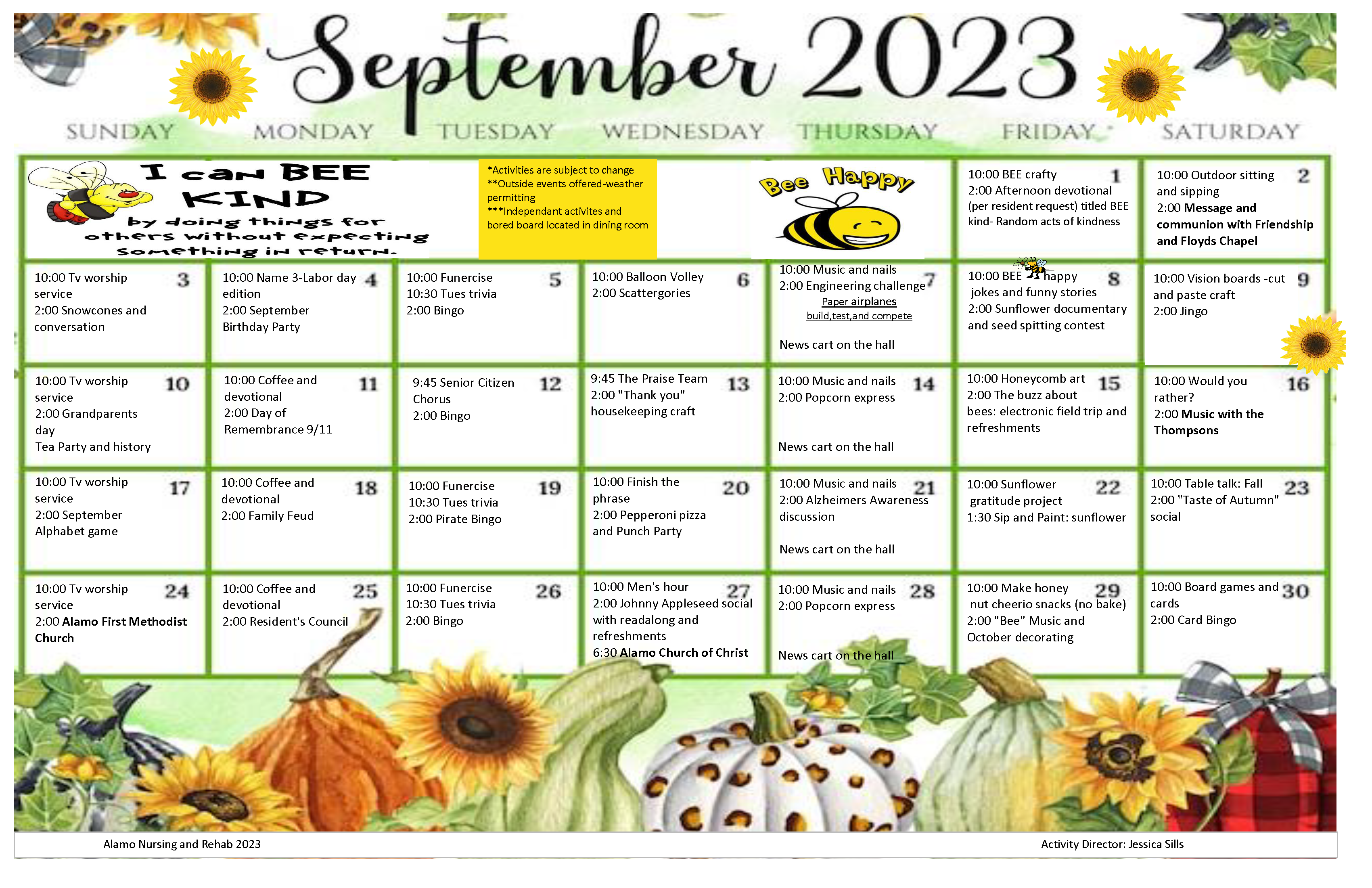 Alamo Nursing and Rehabilitation Center Calendar