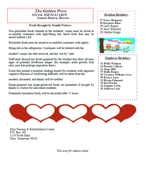 Dyer Nursing and Rehabilitation Center Newsletter